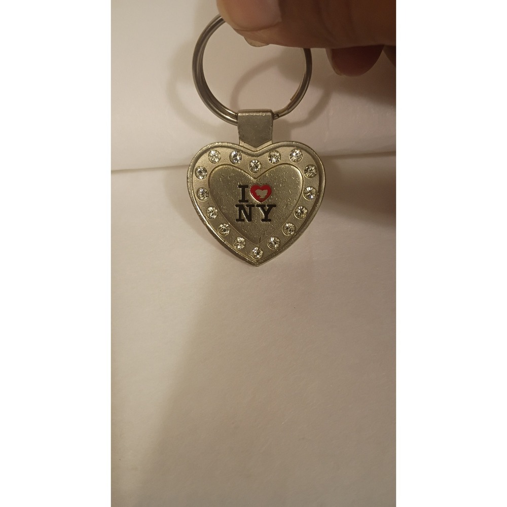 I Love NY Heart Keychain Silver Tone Rhinestone New York City Souvenir